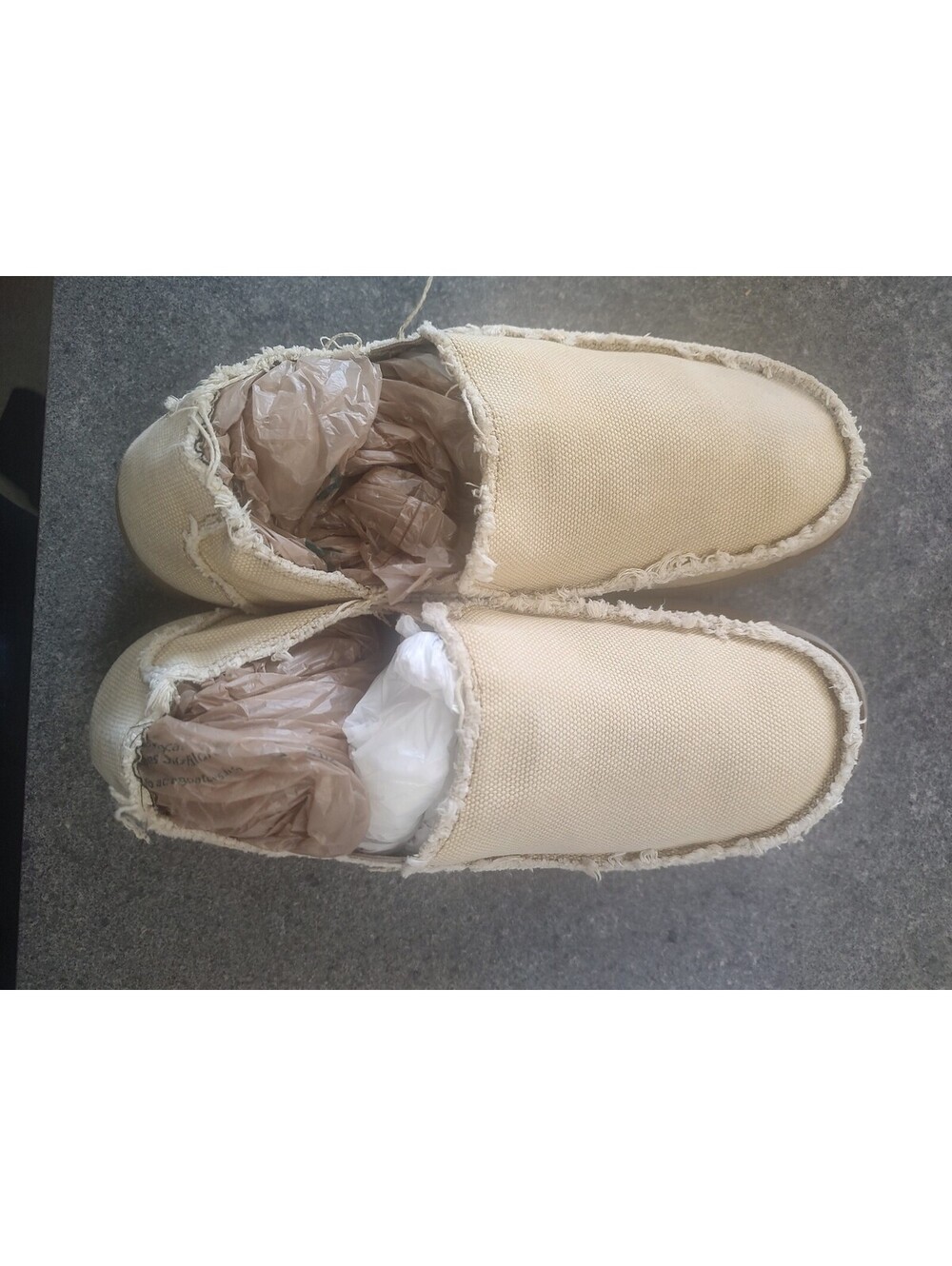 Frayed Crocs Beige Canvas Slip-On Shoes Size 10 #worn-inlook #relaxed #comfy